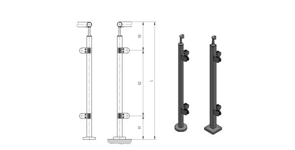 Edelstahl Geländerpfosten Eckpfosten 90 Grad 40x40 Bauhöhe 1000mm Vierkantrohr mit Glashalter Vierkant Eckpfosten